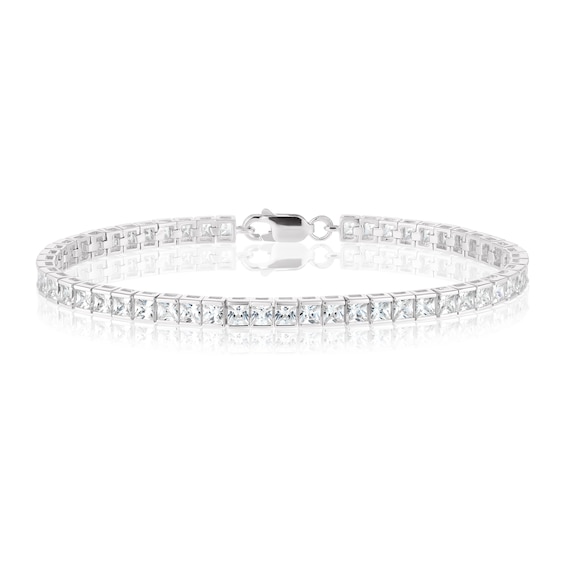Sterling Silver 7.25 Cubic Zirconia Princess Cut Tennis Brac