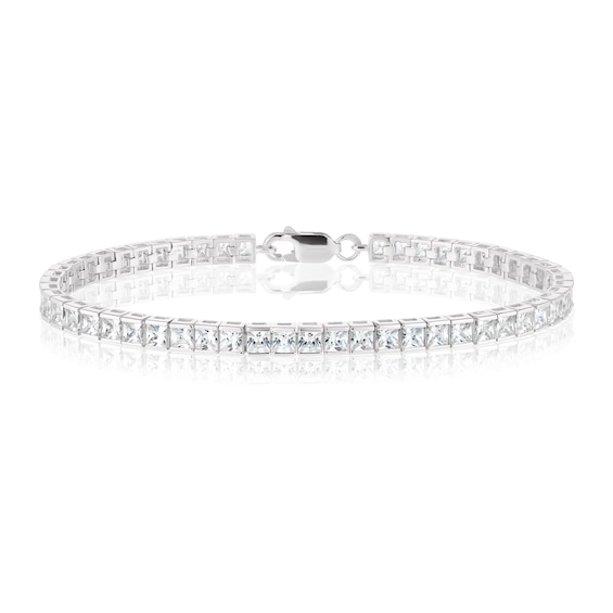 Sterling Silver Cubic Zirconia Princess Cut Tennis Bracelet