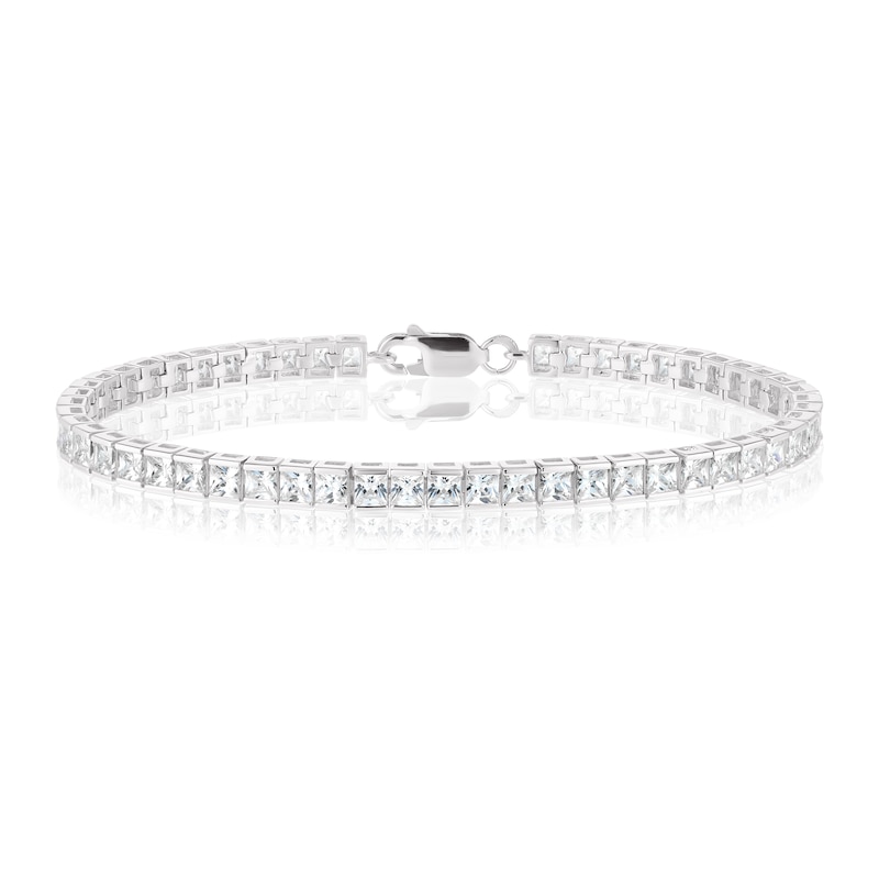 Sterling Silver 7 Inch Cubic Zirconia Princess Cut Tennis Bracelet