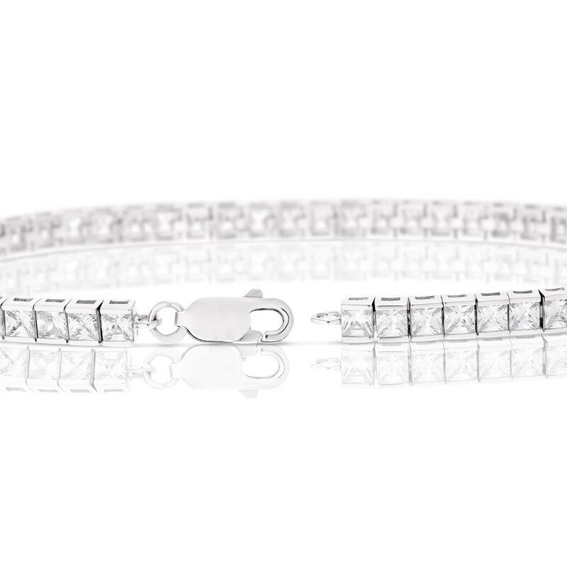 Sterling Silver 7 Inch Cubic Zirconia Princess Cut Tennis Bracelet