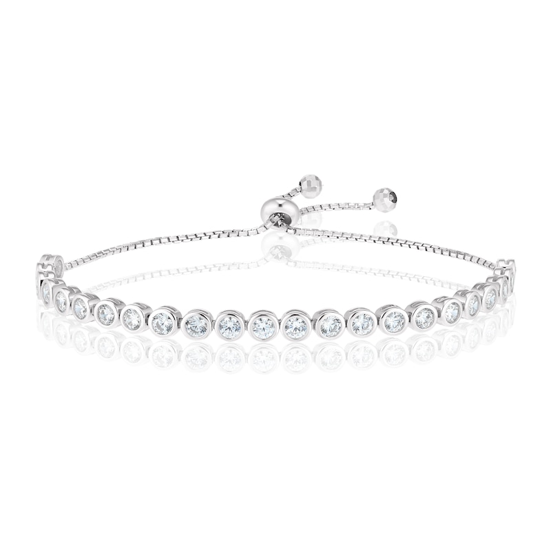 Sterling Silver 7 Inch Cubic Zirconia Bezel Set Bracelet