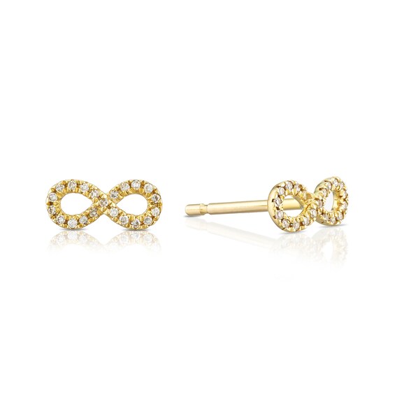 9ct Yellow Gold Total Diamond Infinity Stud Earrings