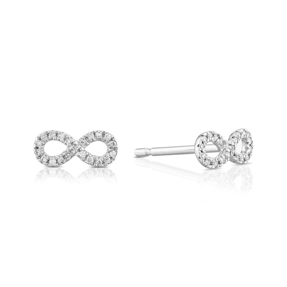 9ct White Gold Total Diamond Infinity Stud Earrings