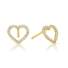 9ct Yellow Gold & 0.08ct Diamond Total Heart Stud Earrings