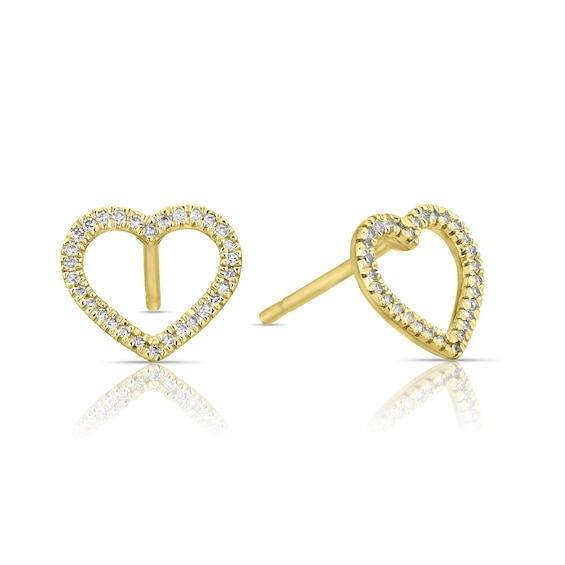 9ct Yellow Gold & 0.08ct Diamond Total Heart Stud Earrings