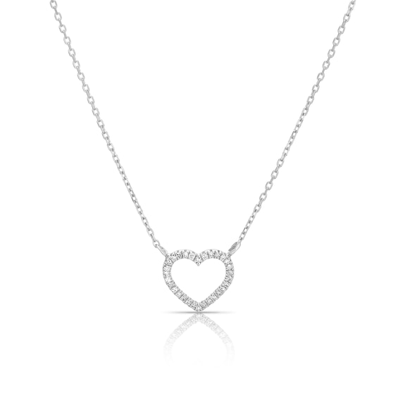 9ct White Gold & 0.06ct Diamond Total Heart Necklace