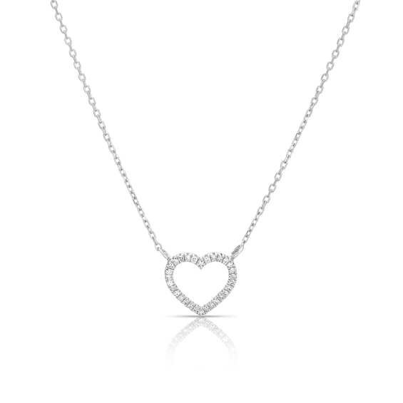 9ct White Gold and Diamond Heart Open Necklace