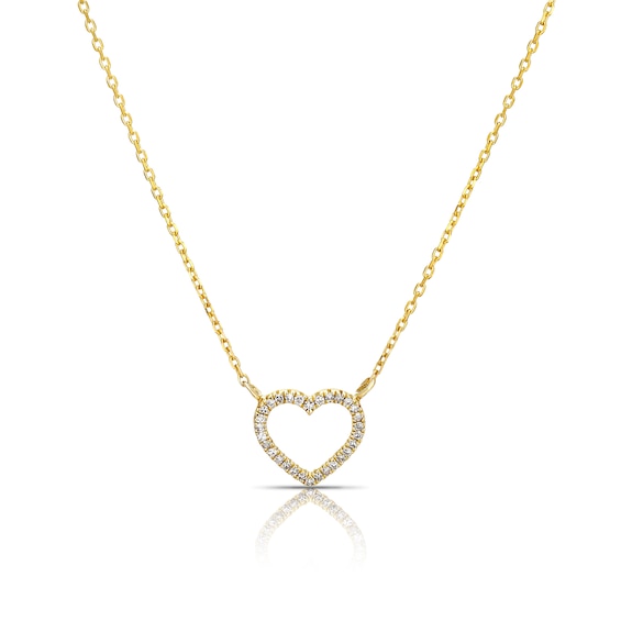 9ct Yellow Gold & 0.06ct Diamond Total Heart Necklace