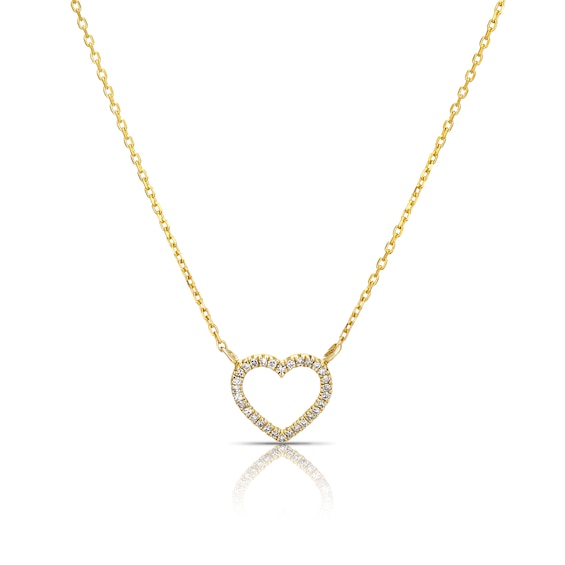 9ct Yellow Gold and Diamond Open Heart Necklace