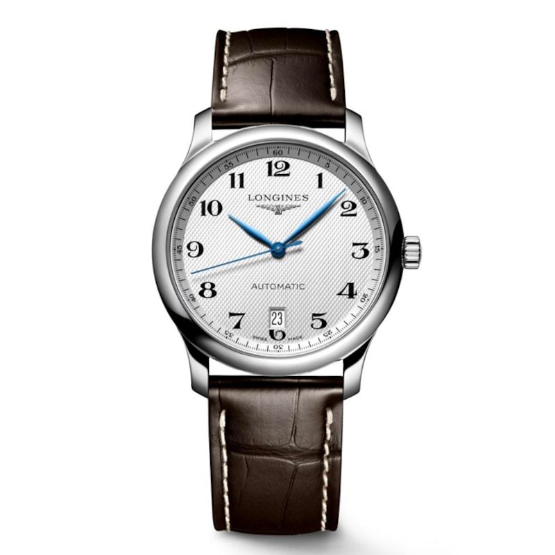Longines Master Collection Men's Brown Leather Strap Watch with silver dial