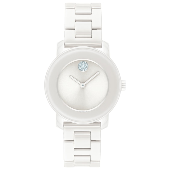 Movado BOLD Crystal Ladies’ White Ceramic Bracelet Watch
