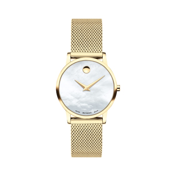Movado Museum Classic Diamond Gold Tone Mesh Bracelet Watch
