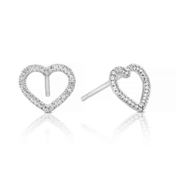 9ct White Gold and Diamond Total Heart Stud Earrings