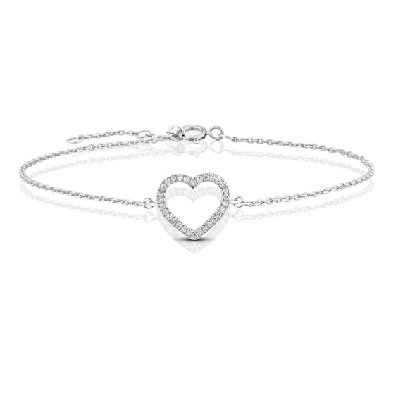 9ct White Gold Diamond Pave Heart Bracelet