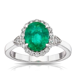 18ct White Gold Emerald & 0.25ct Diamond Halo Ring
