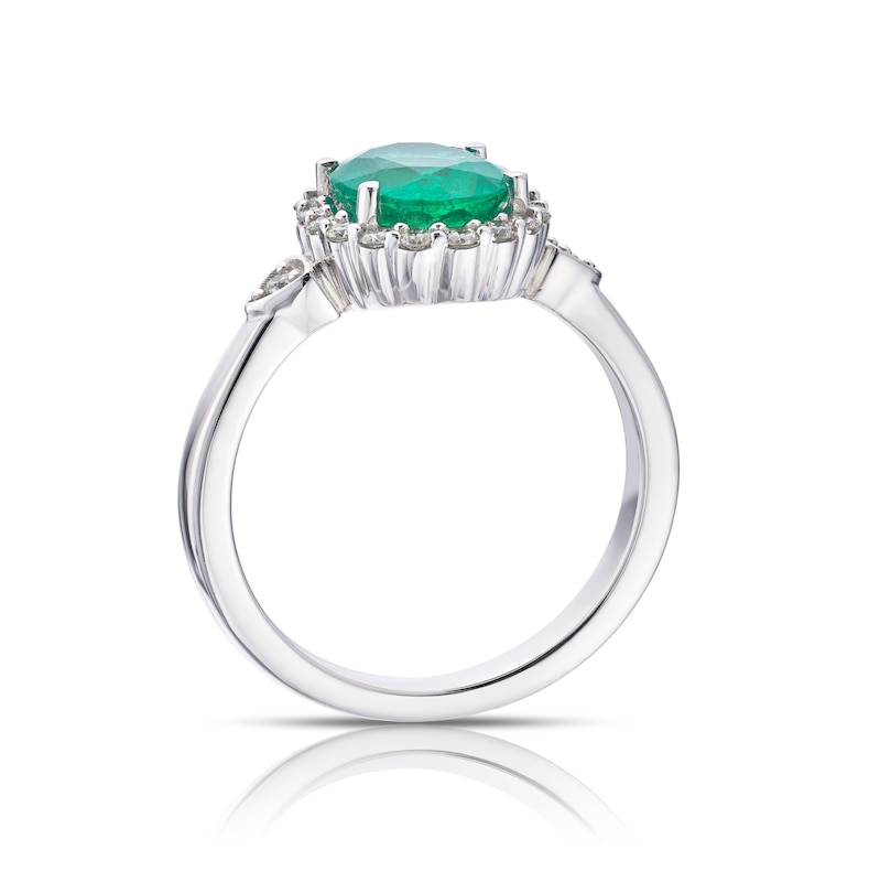 Main Image 3 of 18ct White Gold Emerald & 0.25ct Diamond Halo Ring