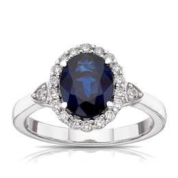 18ct White Gold Sapphire & 0.25ct Diamond Halo Ring