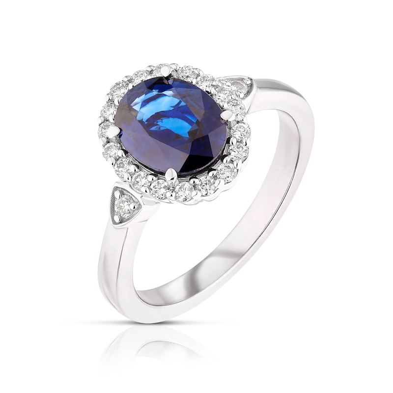 Main Image 2 of 18ct White Gold Sapphire & 0.25ct Diamond Halo Ring
