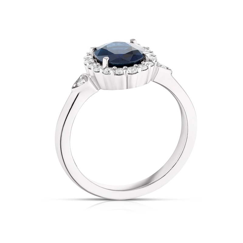 Main Image 3 of 18ct White Gold Sapphire & 0.25ct Diamond Halo Ring