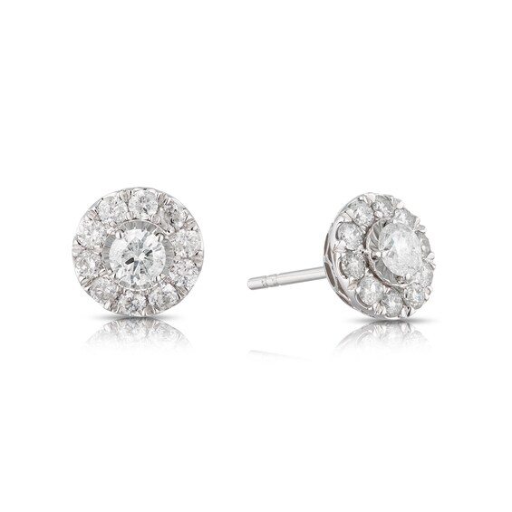 9ct White Gold 1ct Total Diamond Halo Stud Earrings
