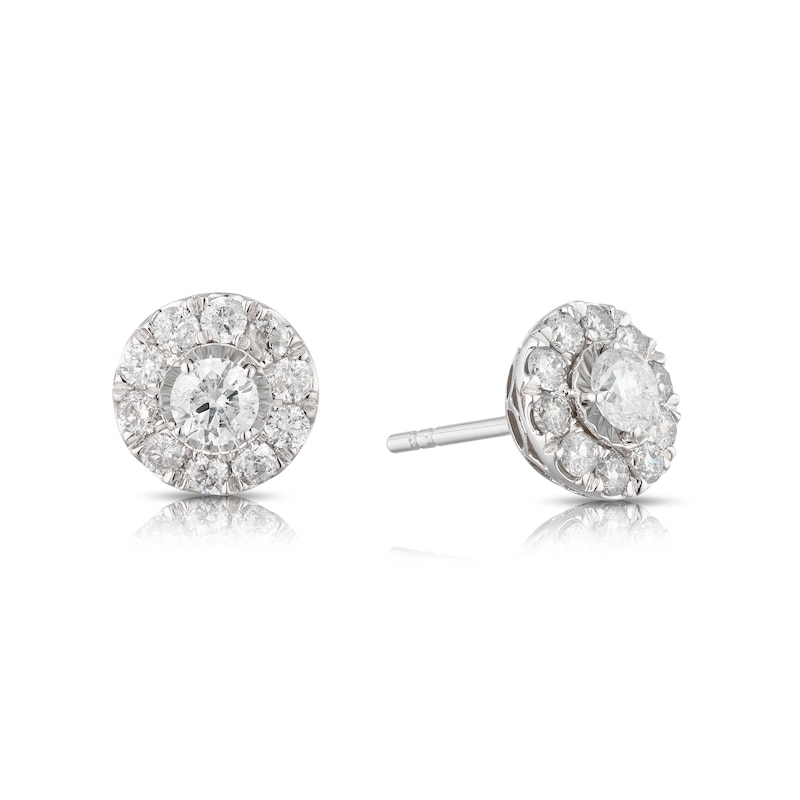 Main Image 1 of 9ct White Gold 1ct Total Diamond Halo Stud Earrings