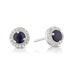 9ct White Gold Sapphire & 0.10ct Diamond Stud Earrings