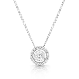 9ct White Gold Topaz & Diamond Halo Pendant