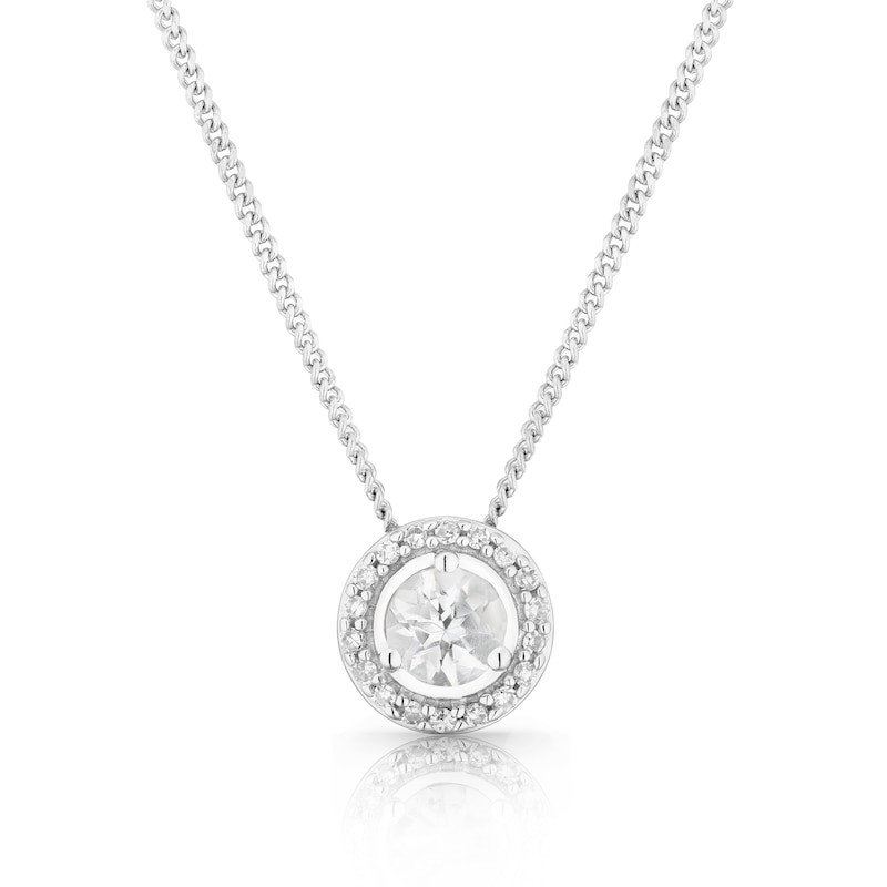Main Image 1 of 9ct White Gold Topaz & Diamond Halo Pendant