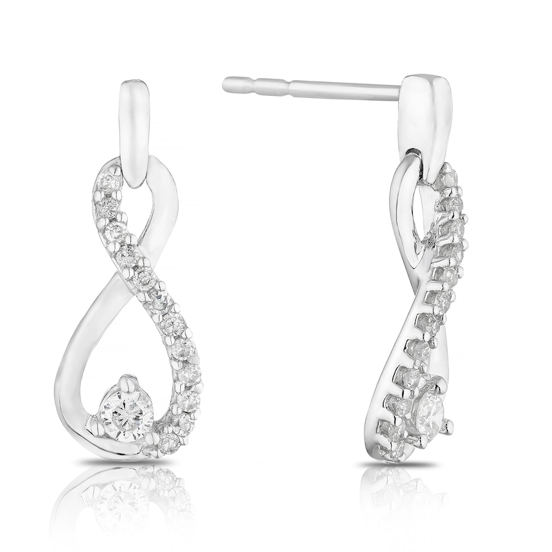Main Image 1 of 9ct White Gold 0.20ct Total Diamond Twist Earrings