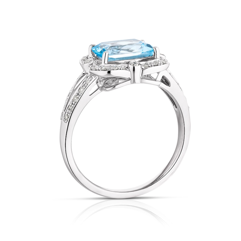 9ct White Gold Blue Topaz 0.15ct Diamond Halo Ring