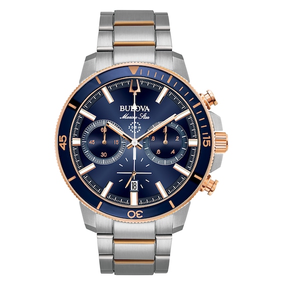 Men's Bulova Marine Star Blue & Rose Gold Tone Watch