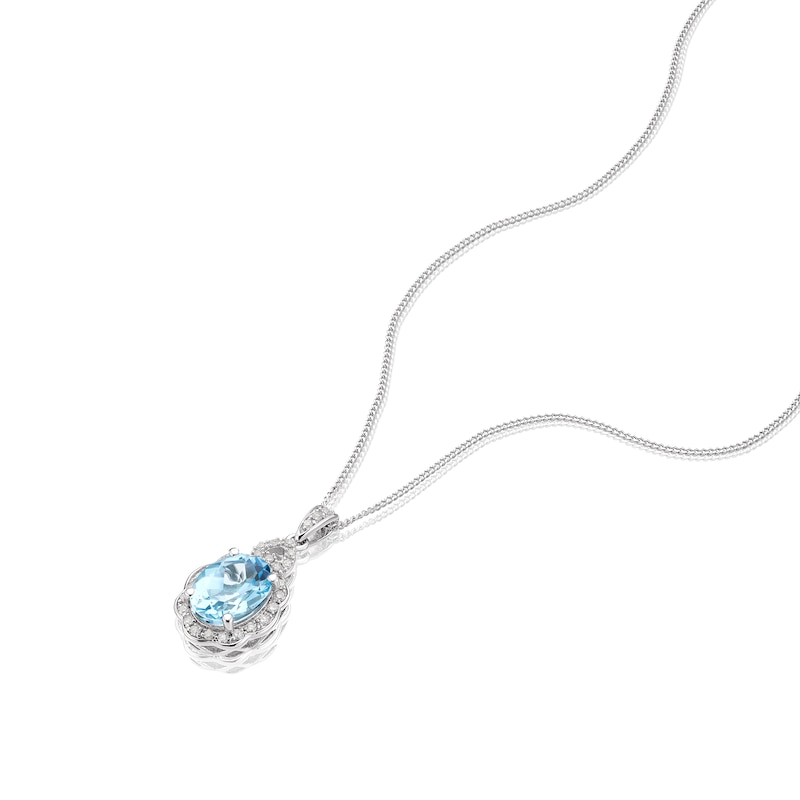 Main Image 2 of 9ct White Gold Blue Topaz & 0.10ct Diamond Pendant