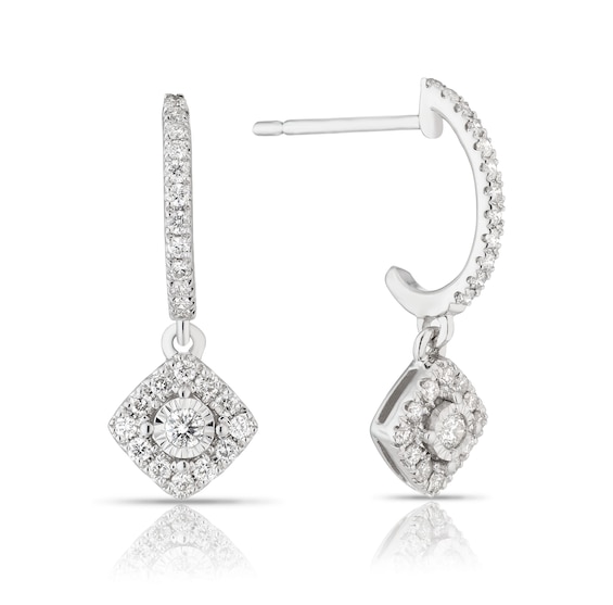 9ct White Gold 0.33ct Total Diamond Drop Earrings