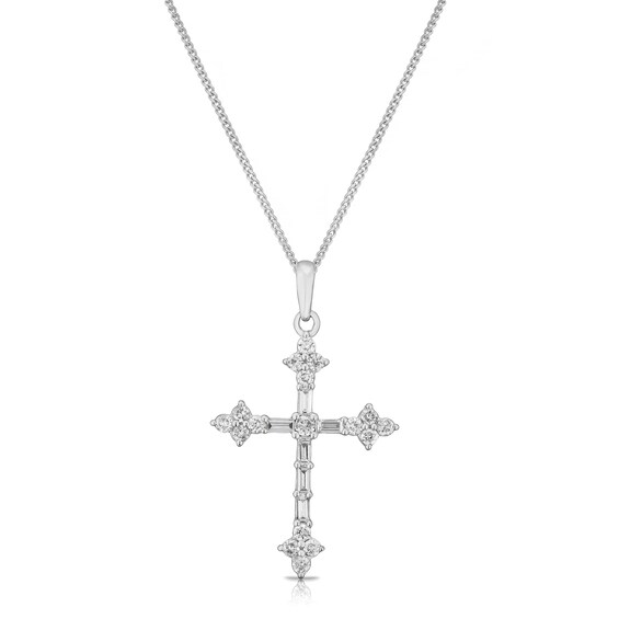 9ct White Gold 0.30ct Total Diamond Cross Pendant