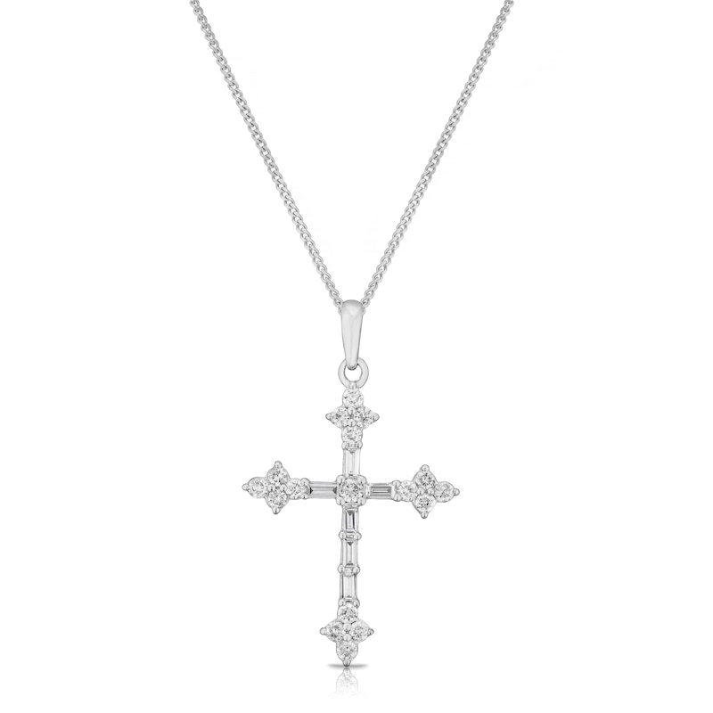 9ct White Gold 0.30ct Total Diamond Cross Pendant