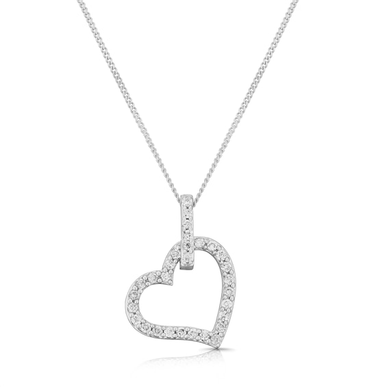 9ct White Gold 0.20ct Total Diamond Heart Pendant