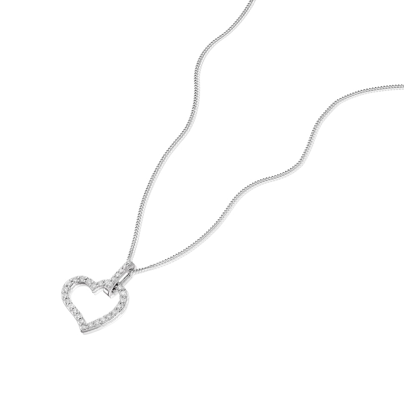 9ct White Gold 0.20ct Total Diamond Heart Pendant