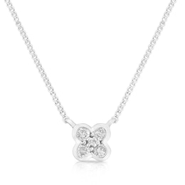 9ct White Gold 0.09ct Total Diamond Flower Pendant