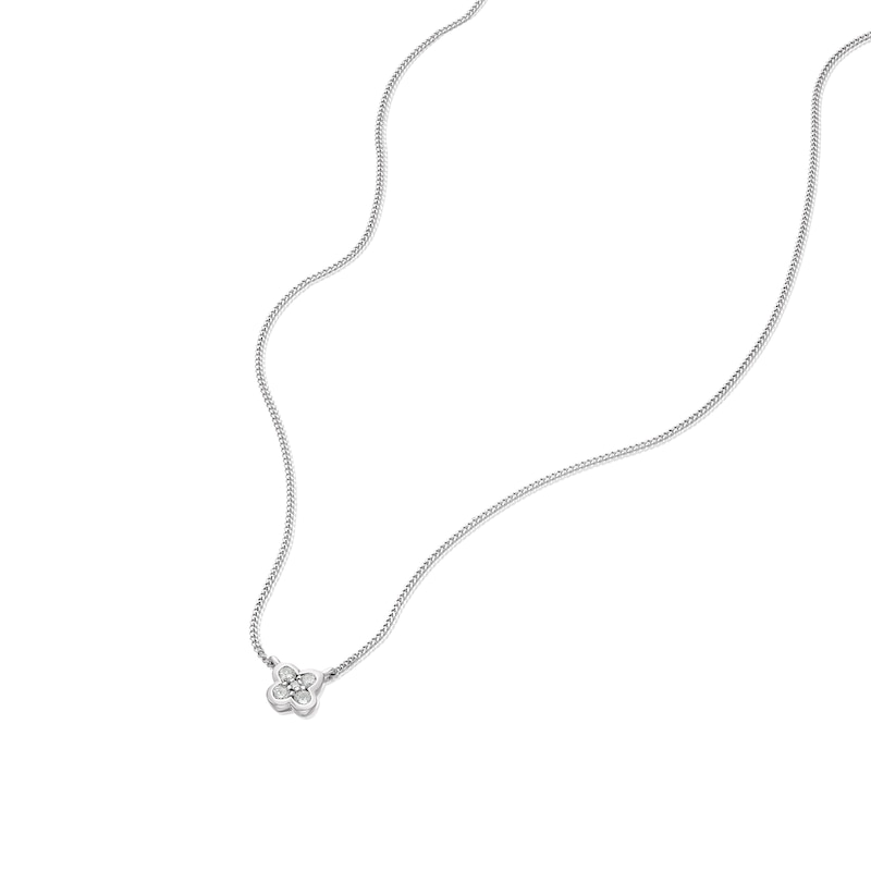Main Image 2 of 9ct White Gold 0.09ct Total Diamond Flower Pendant