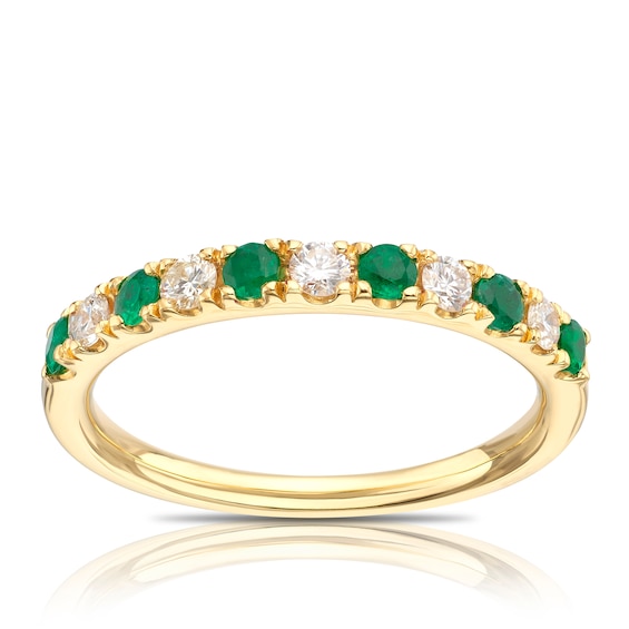 18ct Yellow Gold Emerald and 0.20ct Diamond Eternity Ring