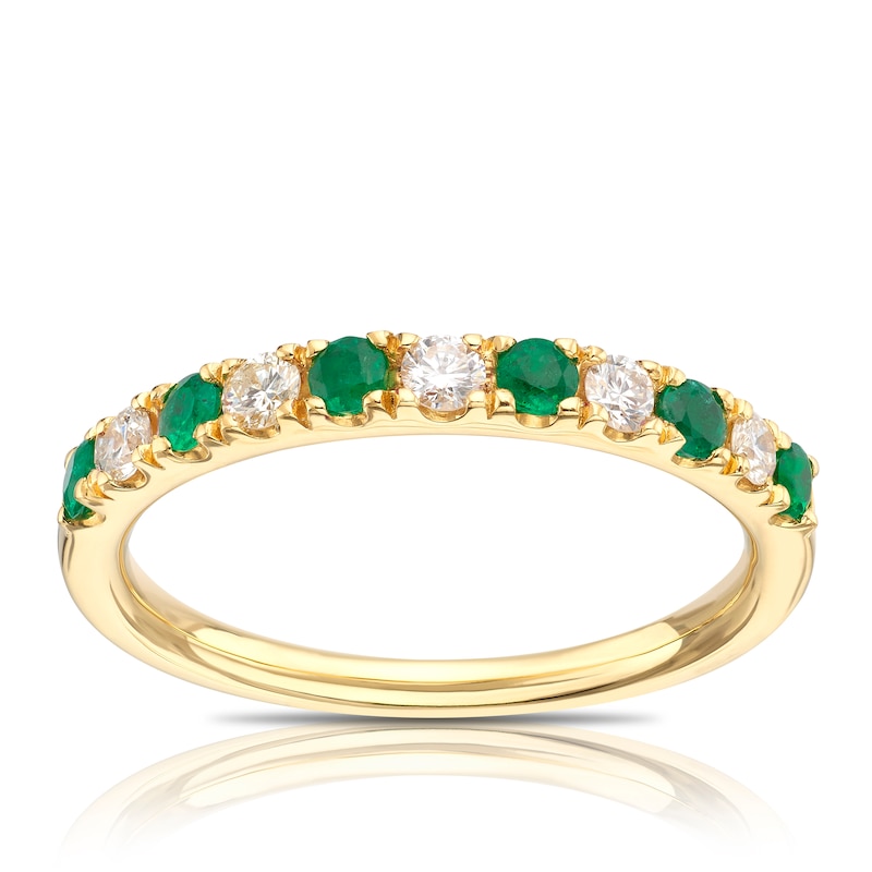 Main Image 1 of 18ct Yellow Gold Emerald & 0.20ct Diamond Eternity Ring