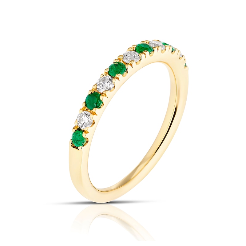 Main Image 2 of 18ct Yellow Gold Emerald & 0.20ct Diamond Eternity Ring