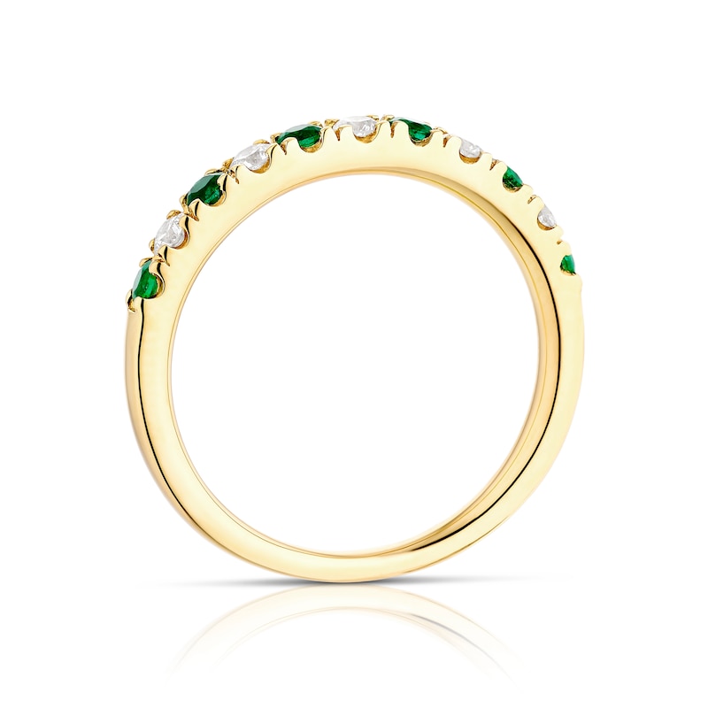 Main Image 3 of 18ct Yellow Gold Emerald & 0.20ct Diamond Eternity Ring
