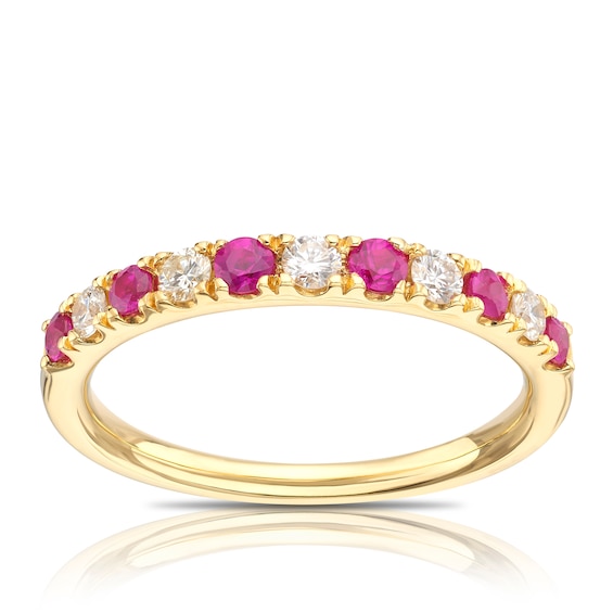 18ct Yellow Gold Ruby & 0.20ct Diamond Eternity Ring