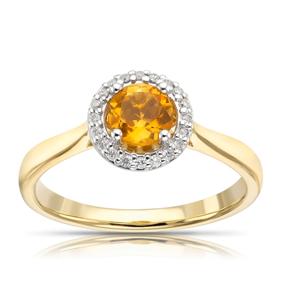9ct Yellow Gold Citrine & Diamond Halo Ring