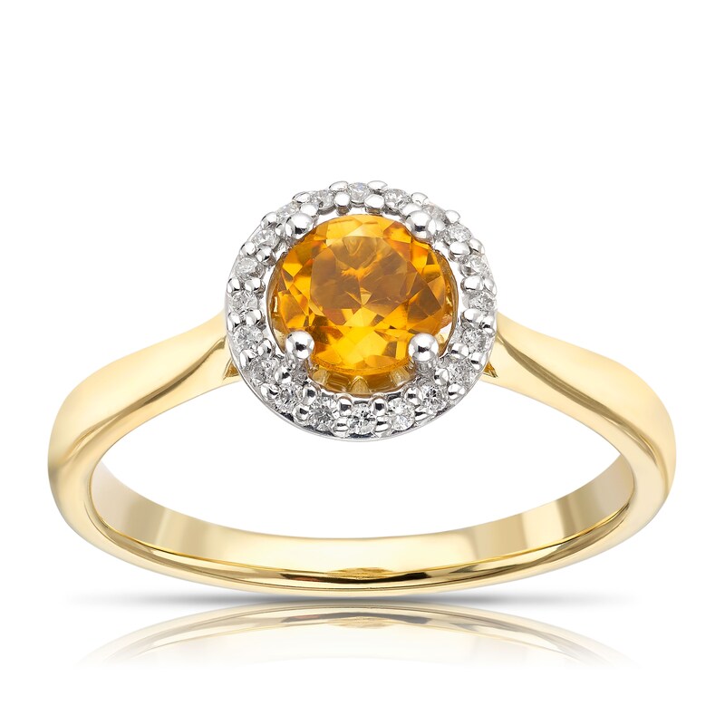 9ct Yellow Gold Citrine & Diamond Halo Ring