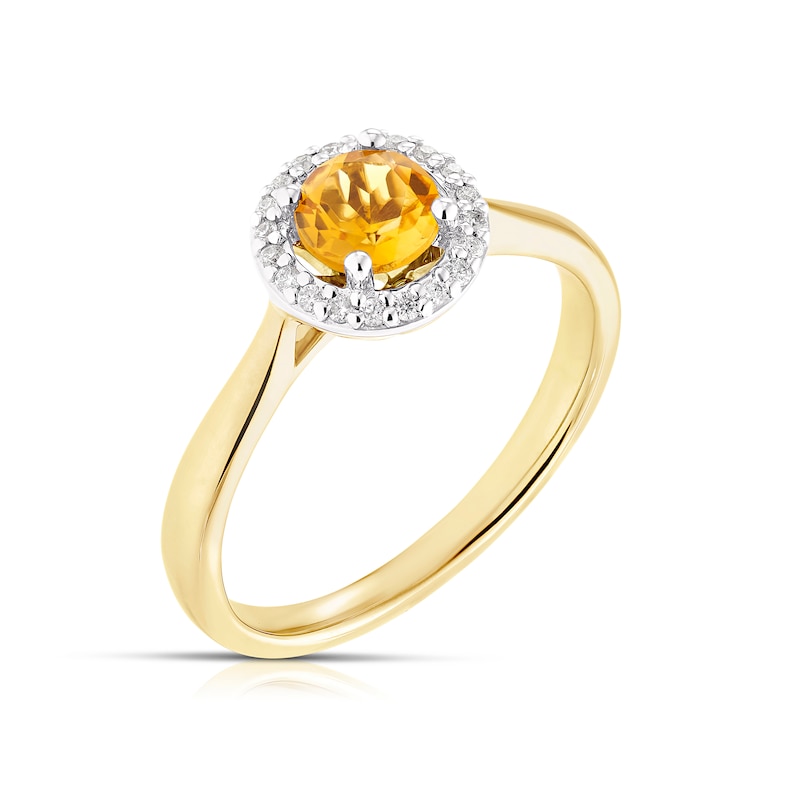 9ct Yellow Gold Citrine & Diamond Halo Ring