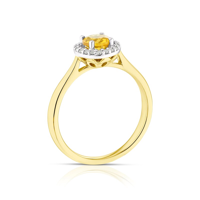 9ct Yellow Gold Citrine & Diamond Halo Ring