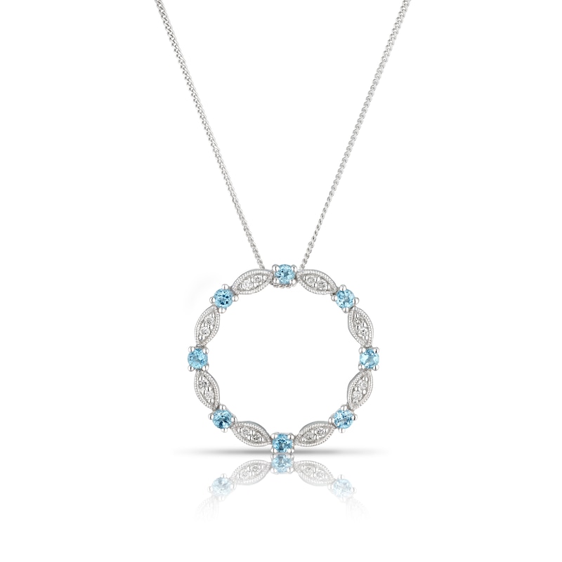 Main Image 1 of 9ct White Gold Swiss Blue 0.09ct Diamond Ring Pendant