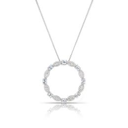 9ct White Gold Aquamarine 0.09ct Diamond Ring Pendant